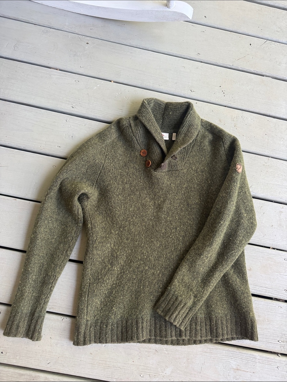 Fjallraven Olive Green Wool Turtleneck Sweater with Button Placket